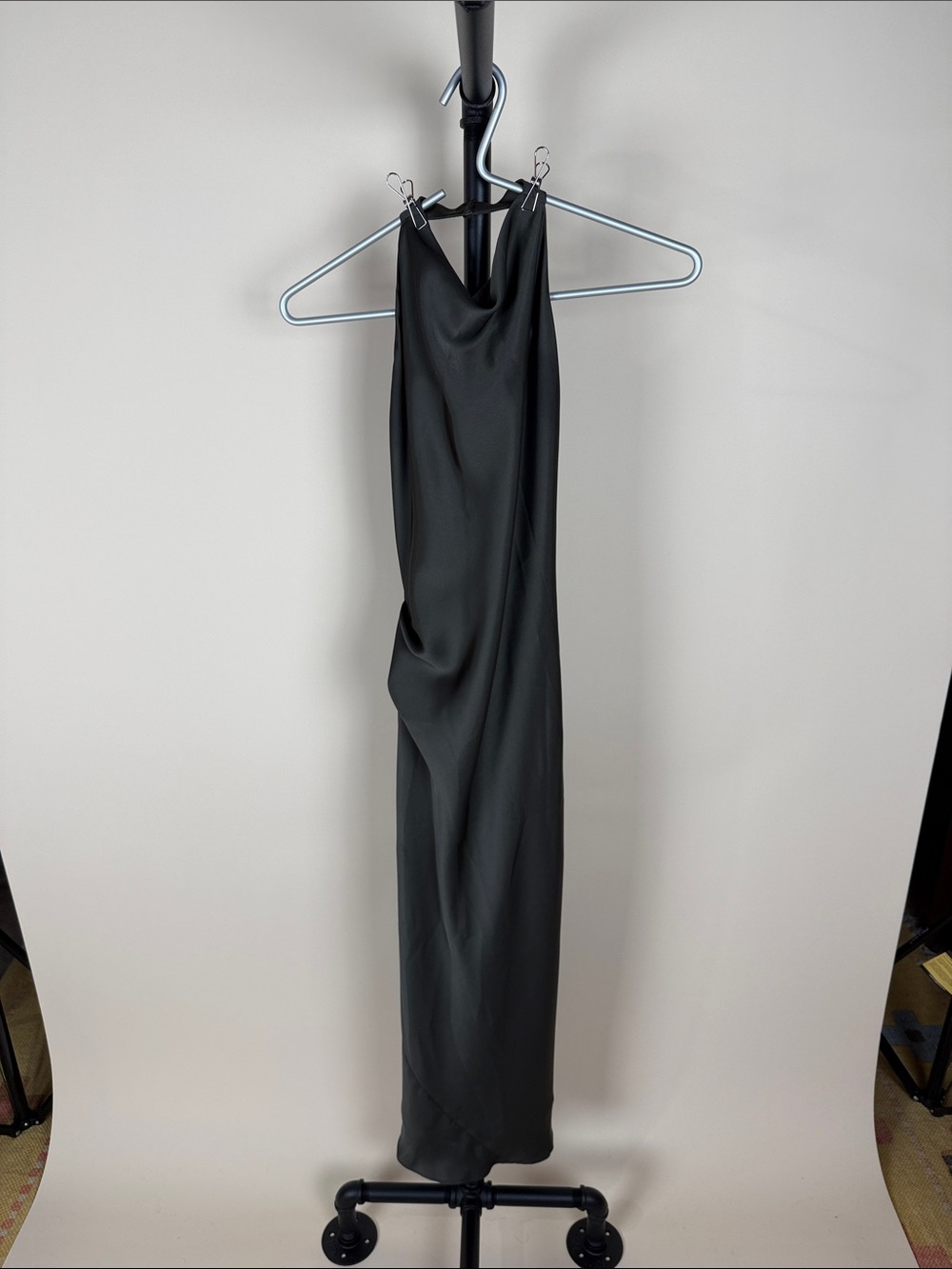 Babaton Dark Green Satin Halter Dress